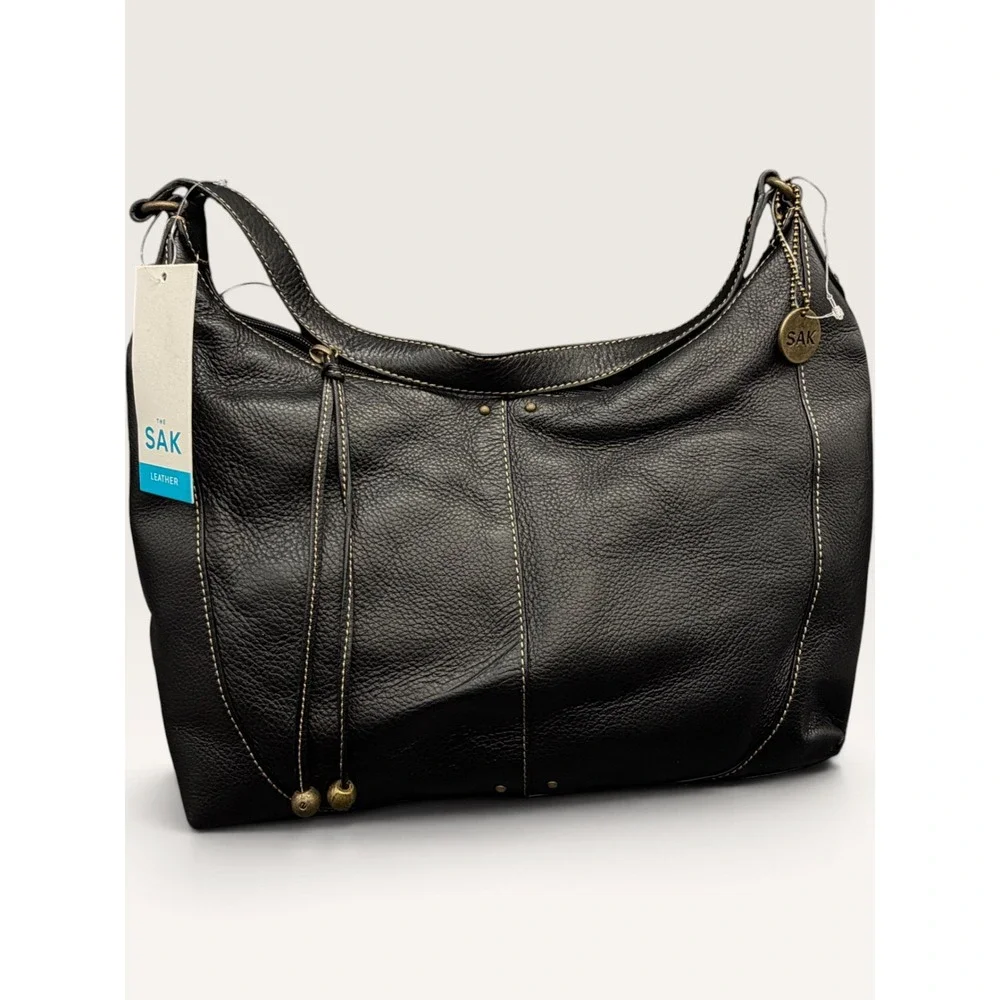 The Sak Cindy Black Pebbled Leather Hobo Shoulder Bag 101743 NWT